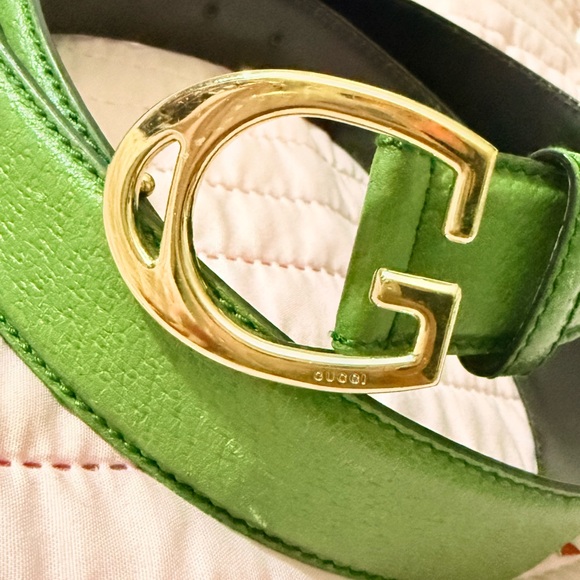 Authentic ✨Authentic Gucci 💚Green Belt with Gold G Buckle - Picture 2 of 7
